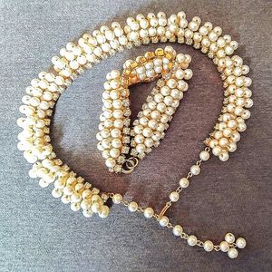 Vintage Pearl & Rhinestone Bracelet Choker Set